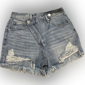 1/2 off w like
Insane gene Hi-rise Crossover Distressed Shorts small fringe